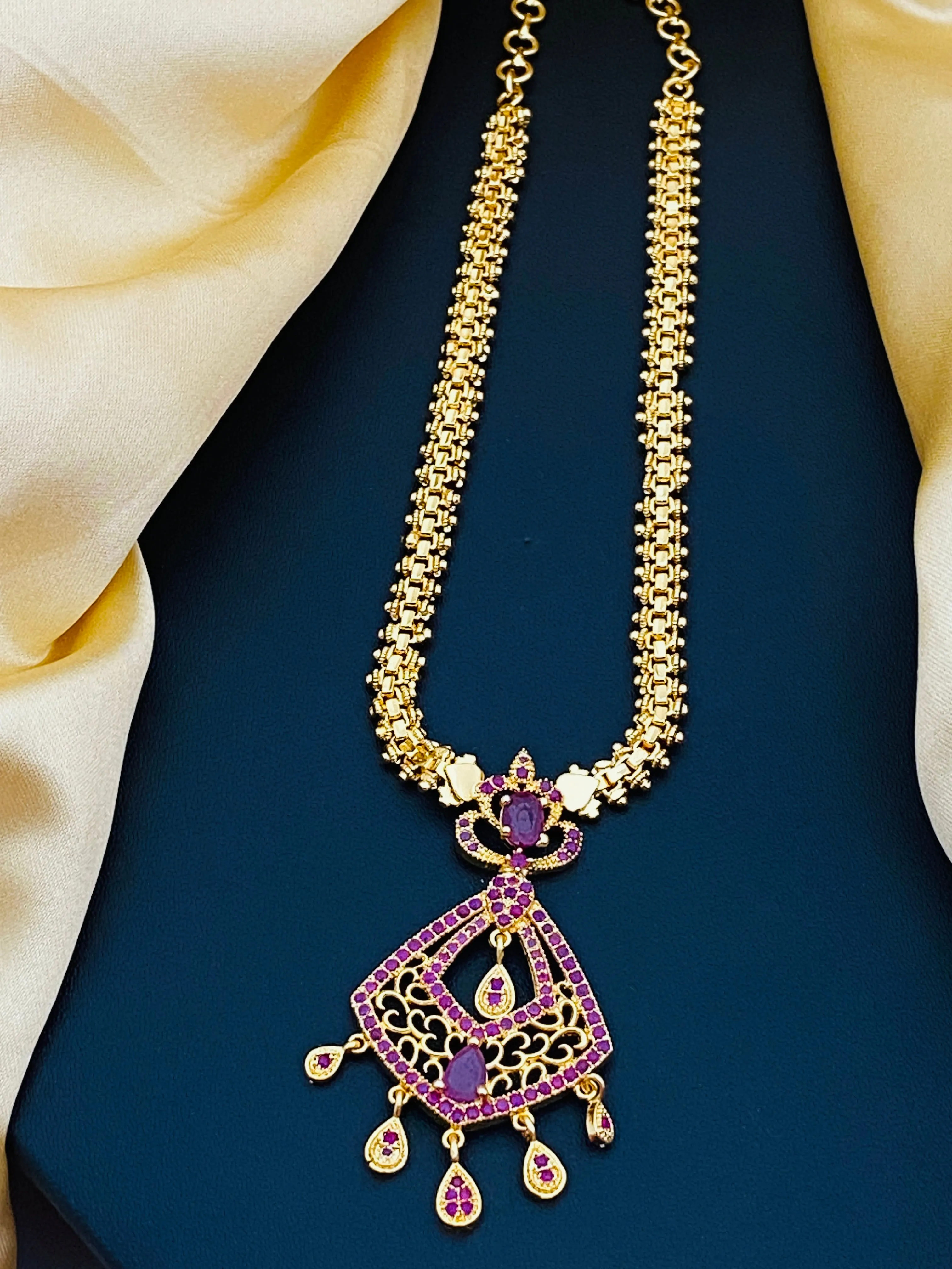 Gorgeous Traditional Party Wear Ruby Stoned Gold Plated Necklace