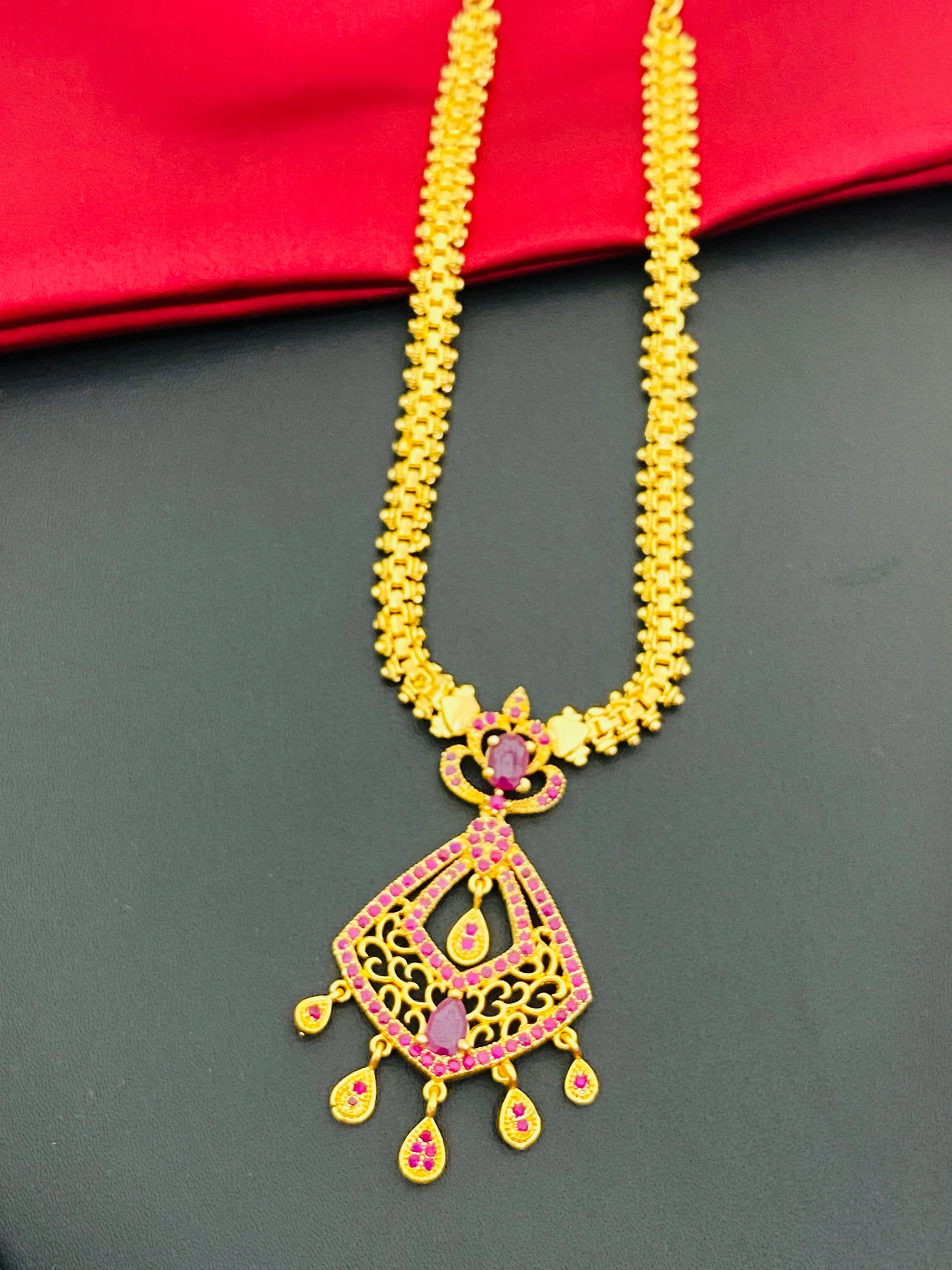 Gorgeous Traditional Party Wear Ruby Stoned Gold Plated Necklace