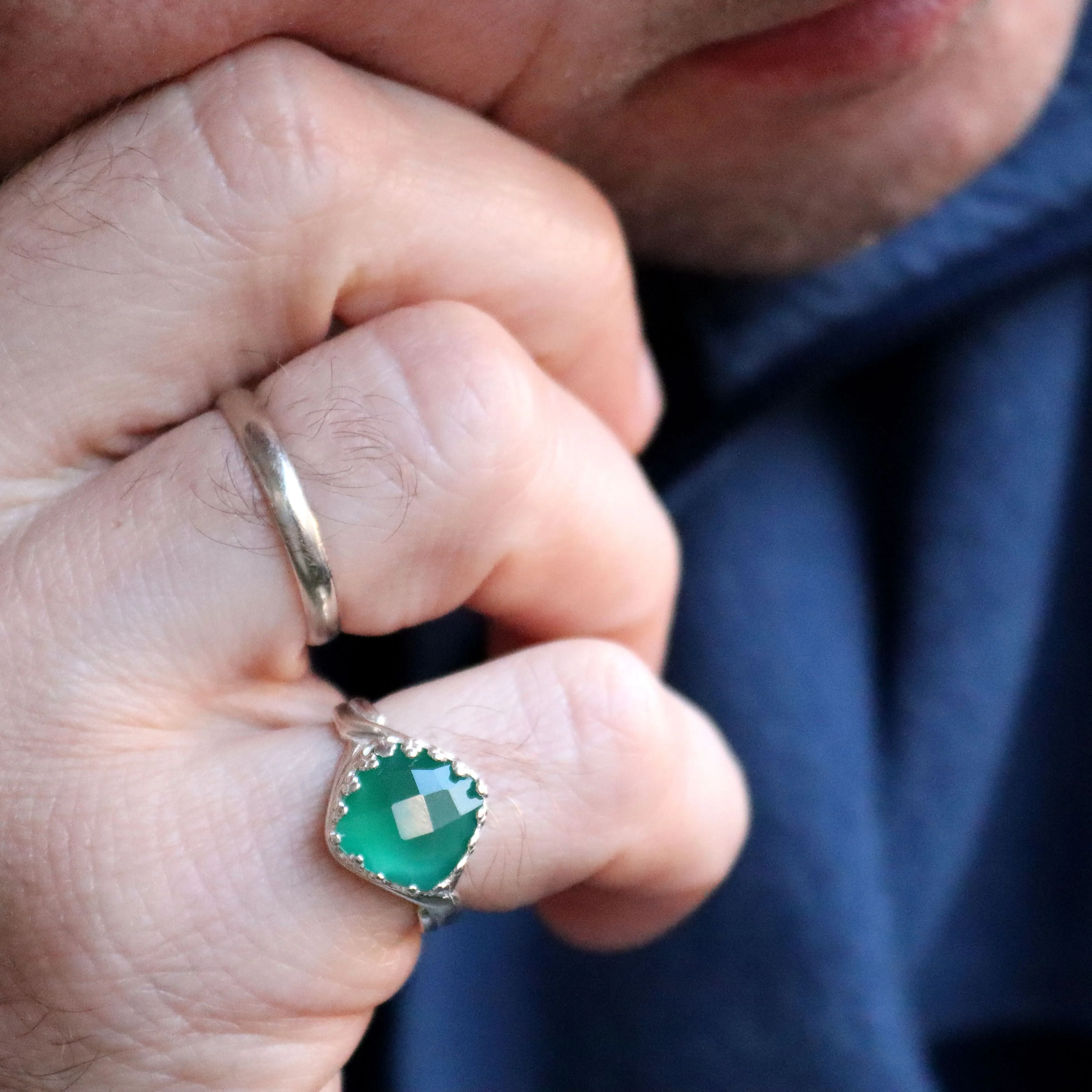 Green Stone Ring for Men - Emerald Signet Ring