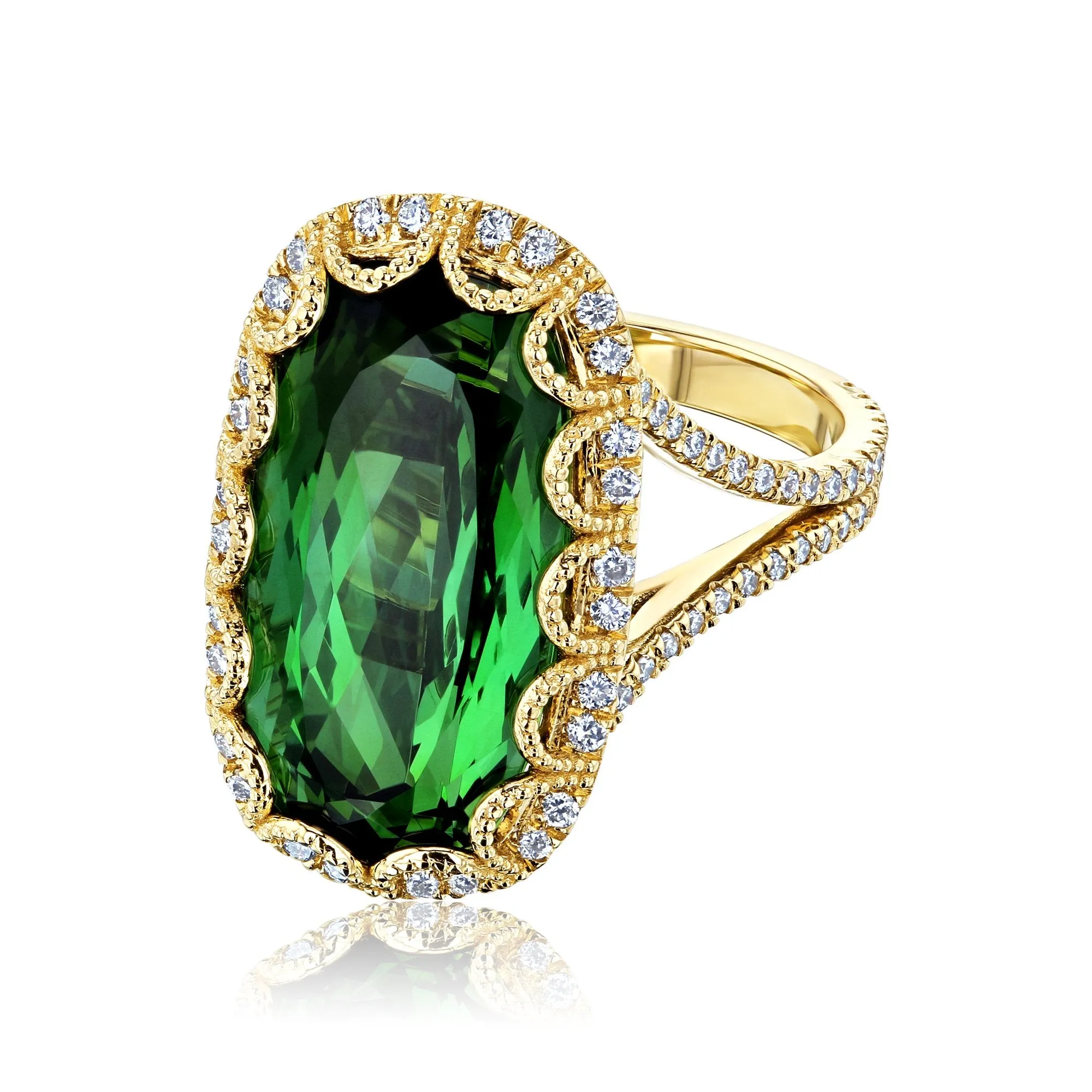 Green Tourmaline Royal Scallop Ring