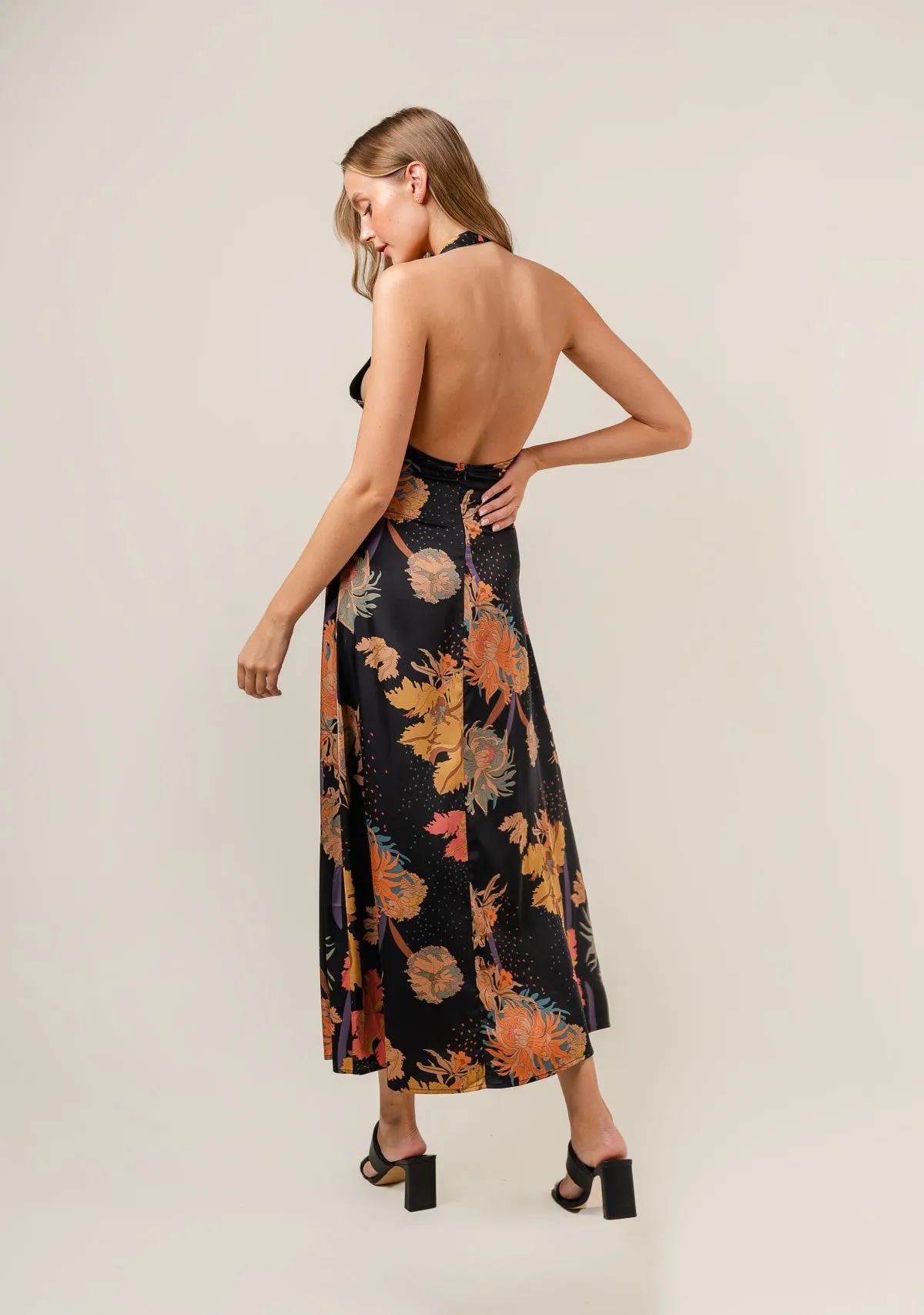 Halter Neck Maxi Dress Black Multi