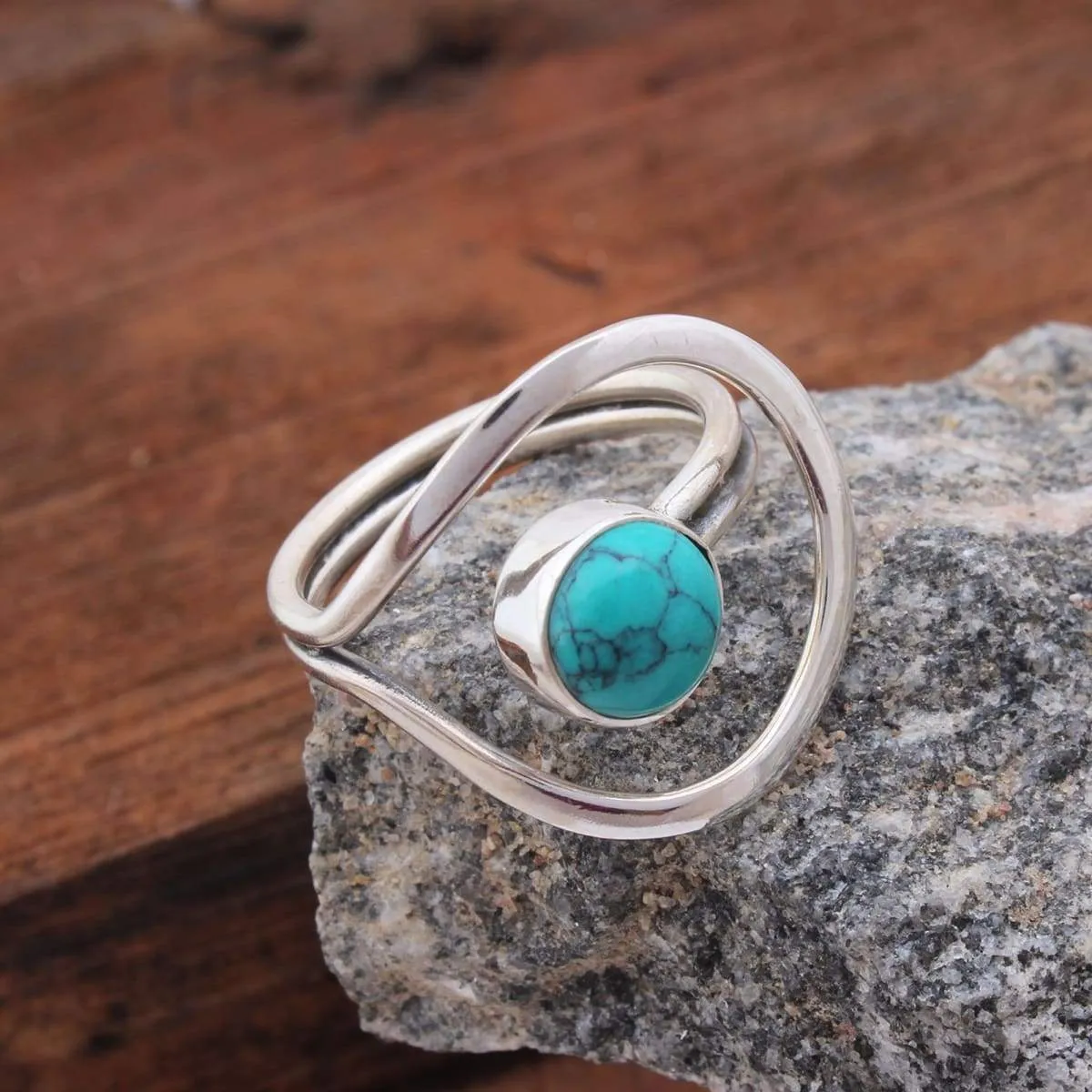 Handmade Round Gemstone Adjustable Ring 925 Sterling Silver, Natural Stone Boho Ring, Adjustable Ring, Nickel Free, Handmade Ring