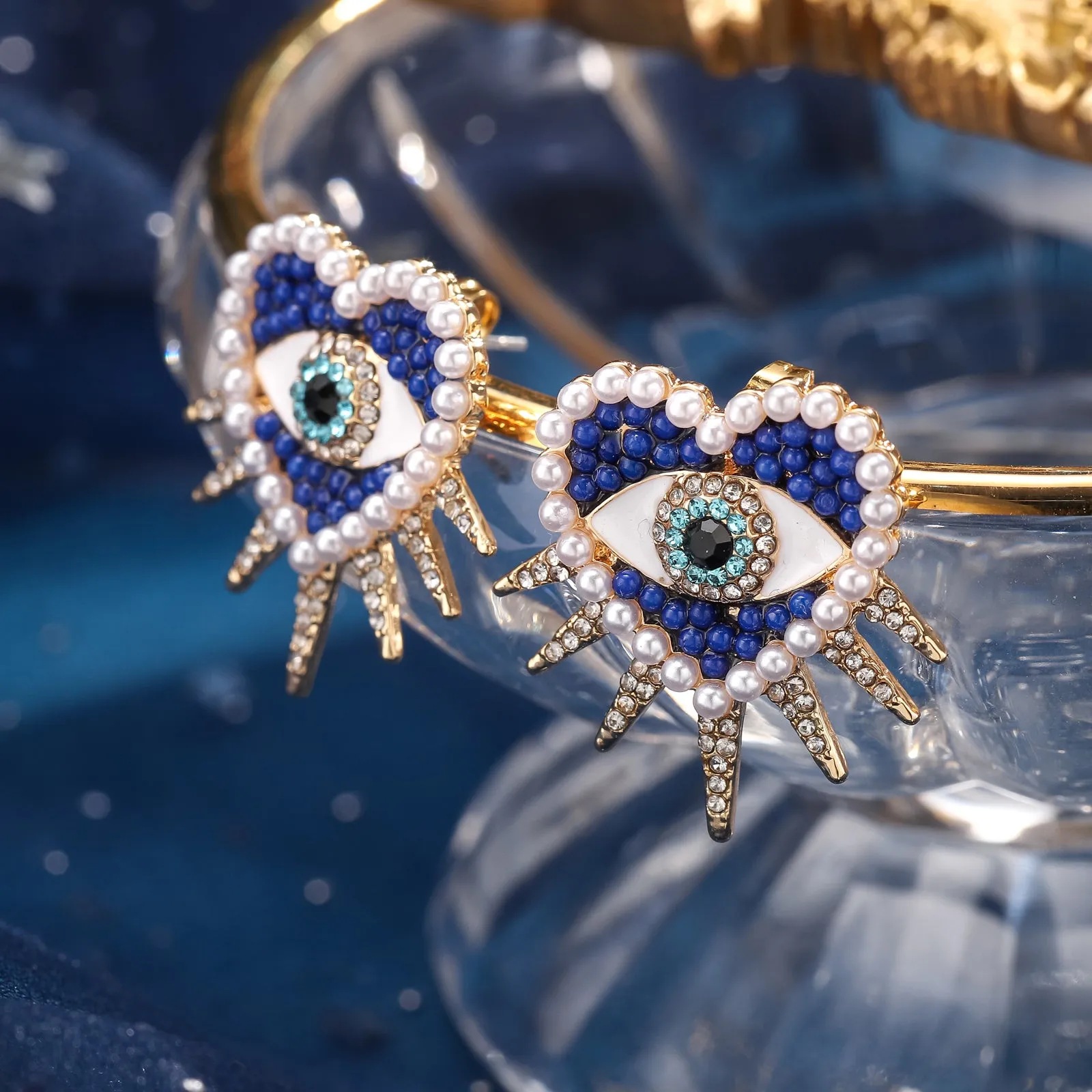 Heart Sun Diamond Evil Eye Earrings