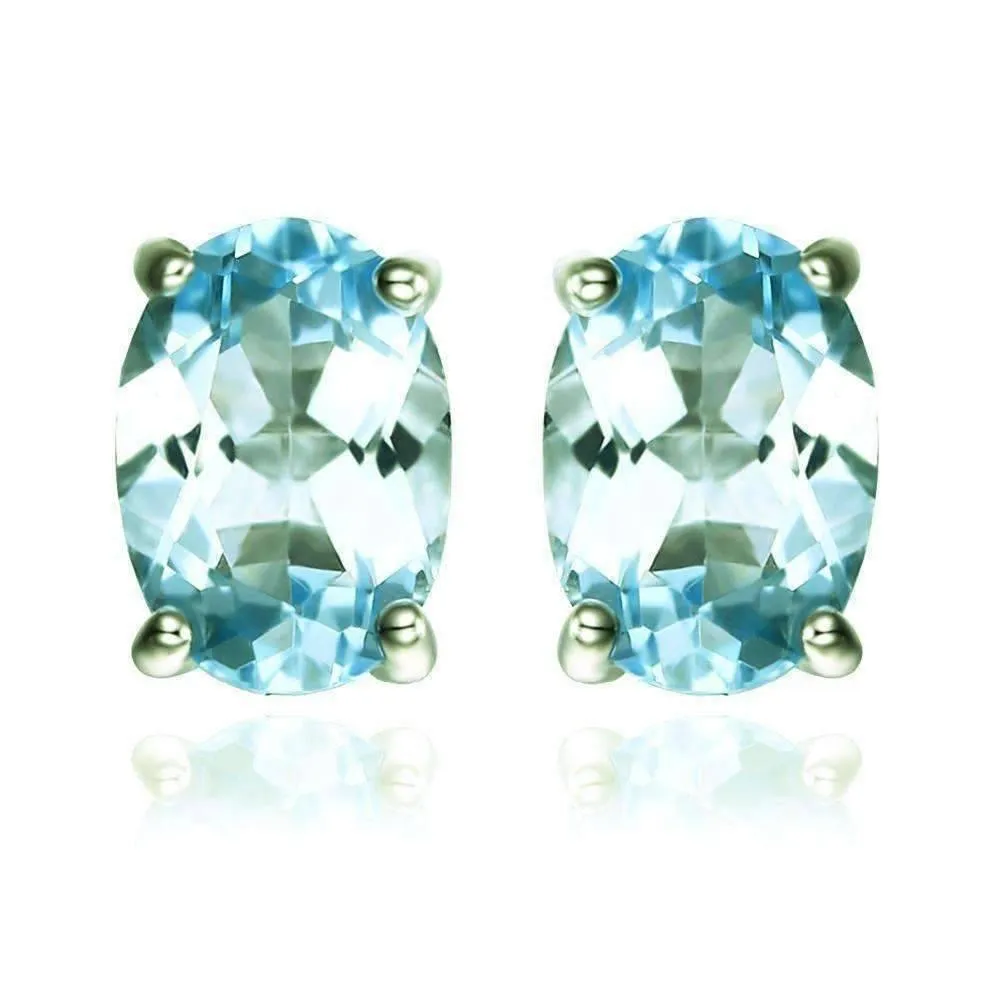 Ice Blue Genuine Topaz Oval Cut 1.8 CT IOBI Precious Gems Stud Earrings