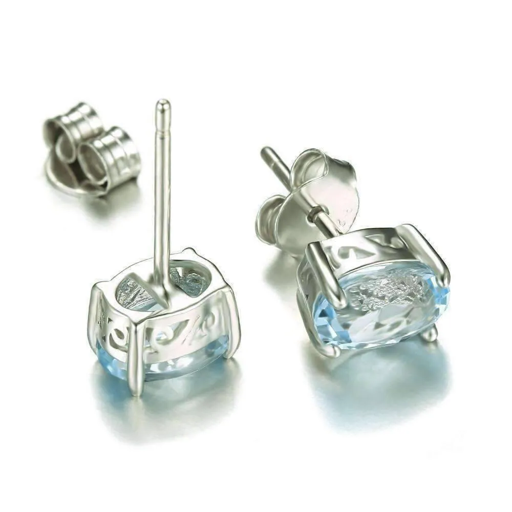 Ice Blue Genuine Topaz Oval Cut 1.8 CT IOBI Precious Gems Stud Earrings