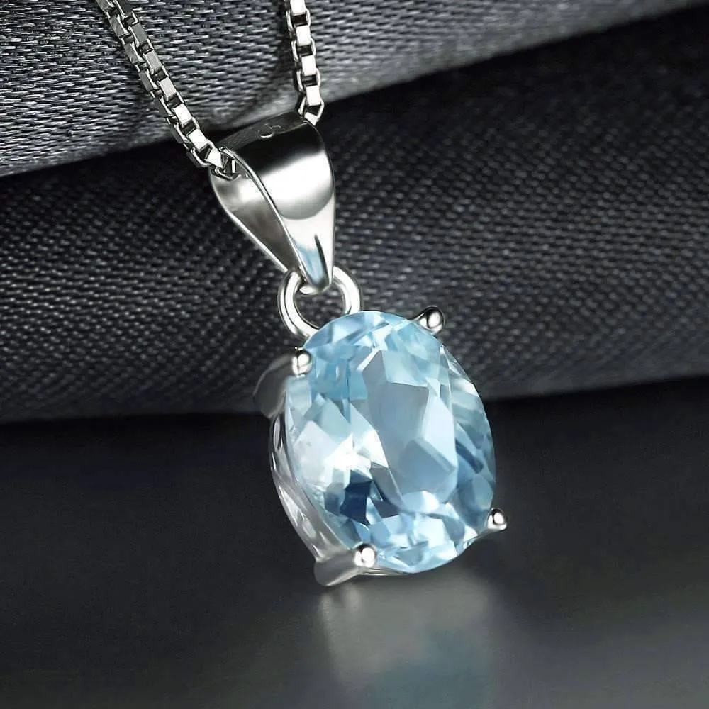 Ice Blue Genuine Topaz Oval Cut 2CT IOBI Precious Gems Pendant Necklace