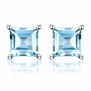 Ice Blue Genuine Topaz Princess Cut 0.7 CT IOBI Precious Gems Stud Earrings