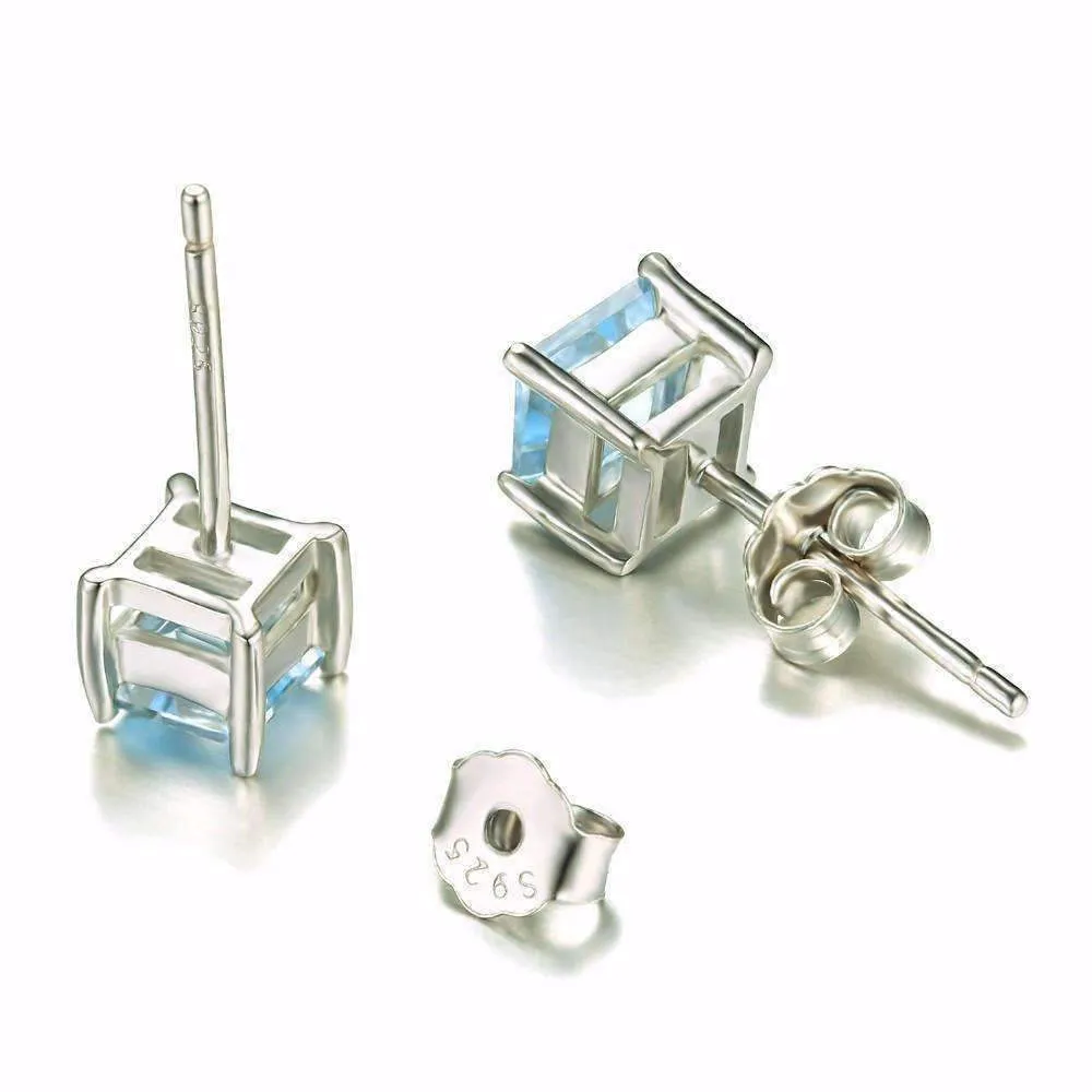 Ice Blue Genuine Topaz Princess Cut 0.7 CT IOBI Precious Gems Stud Earrings