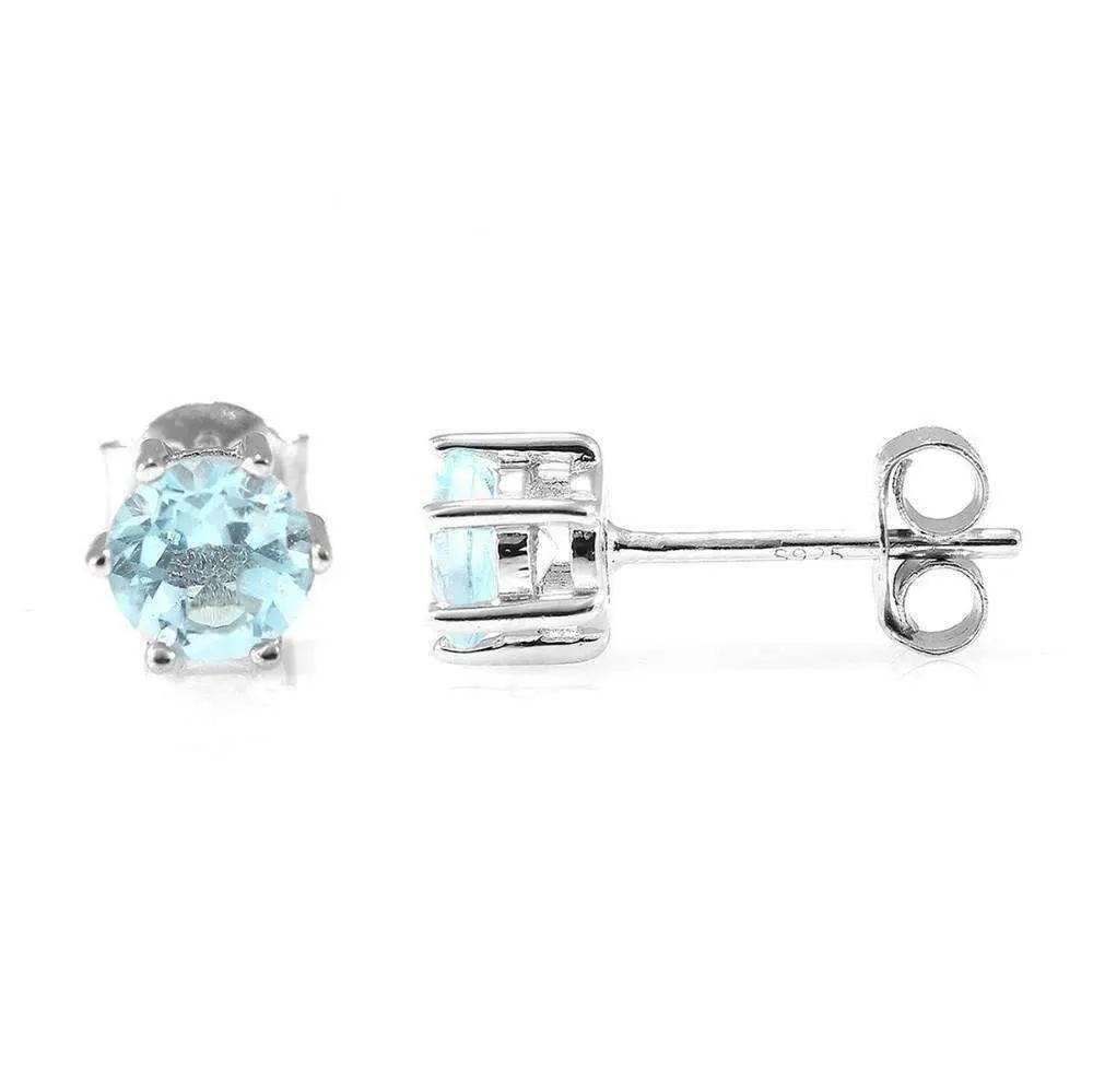 Ice Blue Genuine Topaz Round 1.2 CTW IOBI Precious Gems Stud Earrings