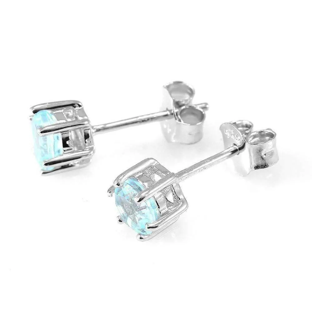 Ice Blue Genuine Topaz Round 1.2 CTW IOBI Precious Gems Stud Earrings