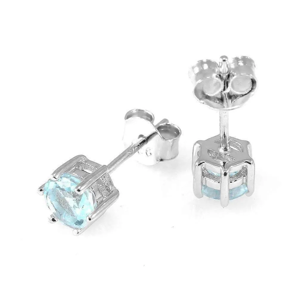 Ice Blue Genuine Topaz Round 1.2 CTW IOBI Precious Gems Stud Earrings