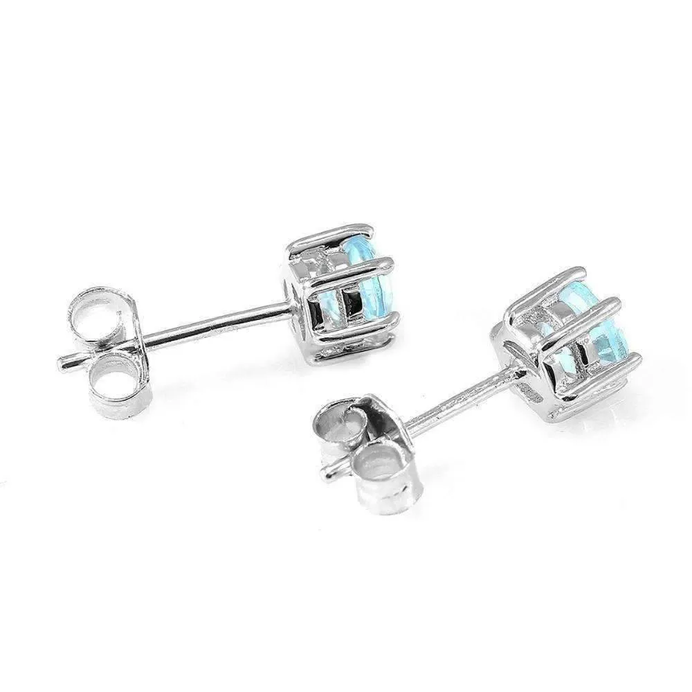 Ice Blue Genuine Topaz Round 1.2 CTW IOBI Precious Gems Stud Earrings