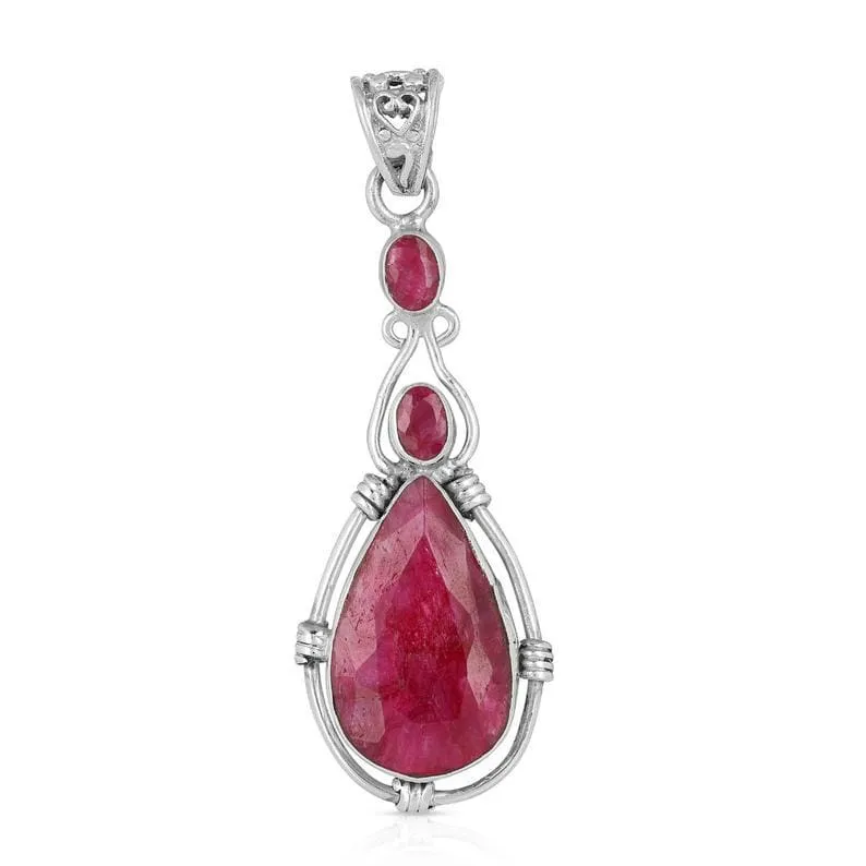 Indian Ruby 925 Sterling Silver Nickel-Free Teardrop Pendant, For Girls, July Birthstone, Handcrafted Jewelry