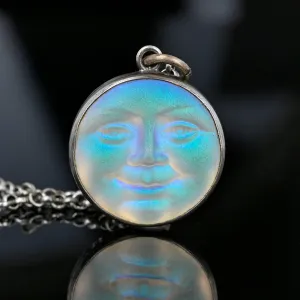 Iridescent Quartz Man In The Moon Pendant Necklace