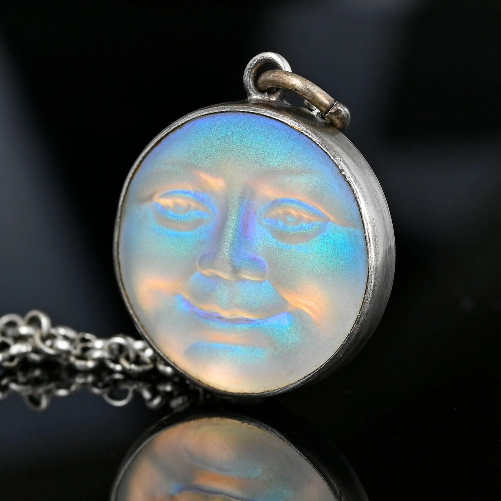 Iridescent Quartz Man In The Moon Pendant Necklace