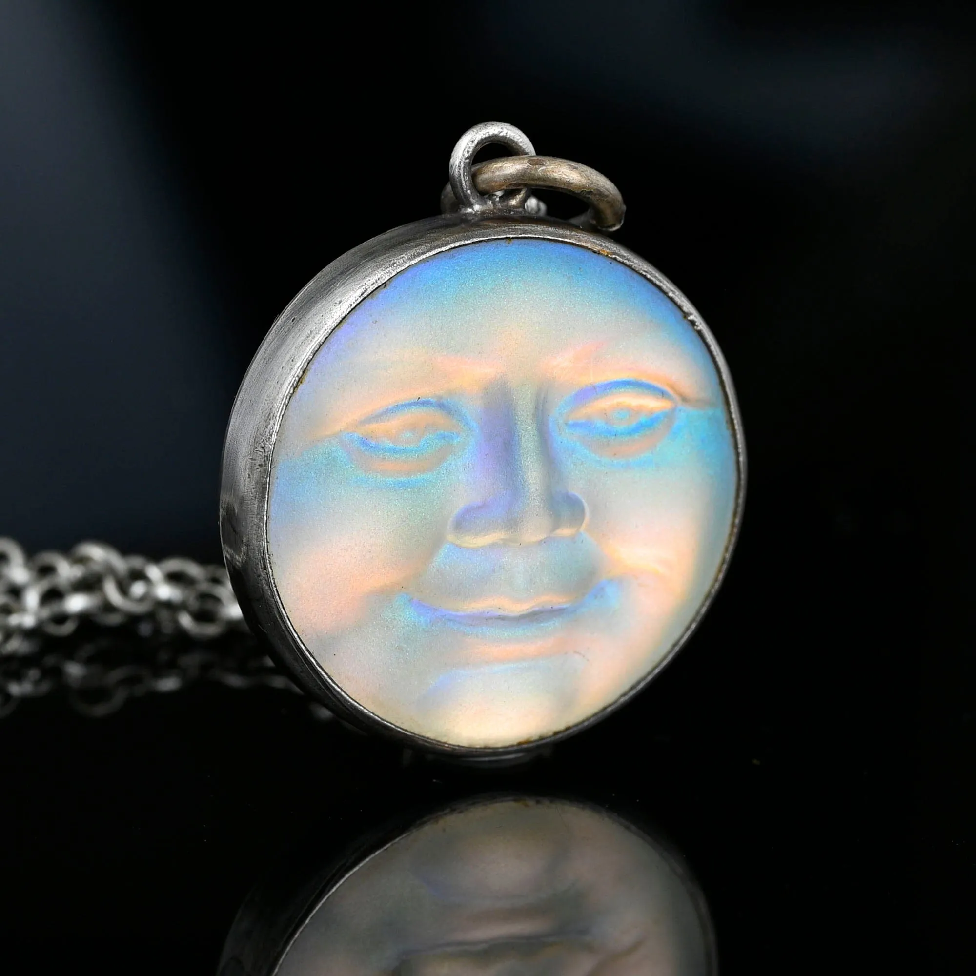 Iridescent Quartz Man In The Moon Pendant Necklace