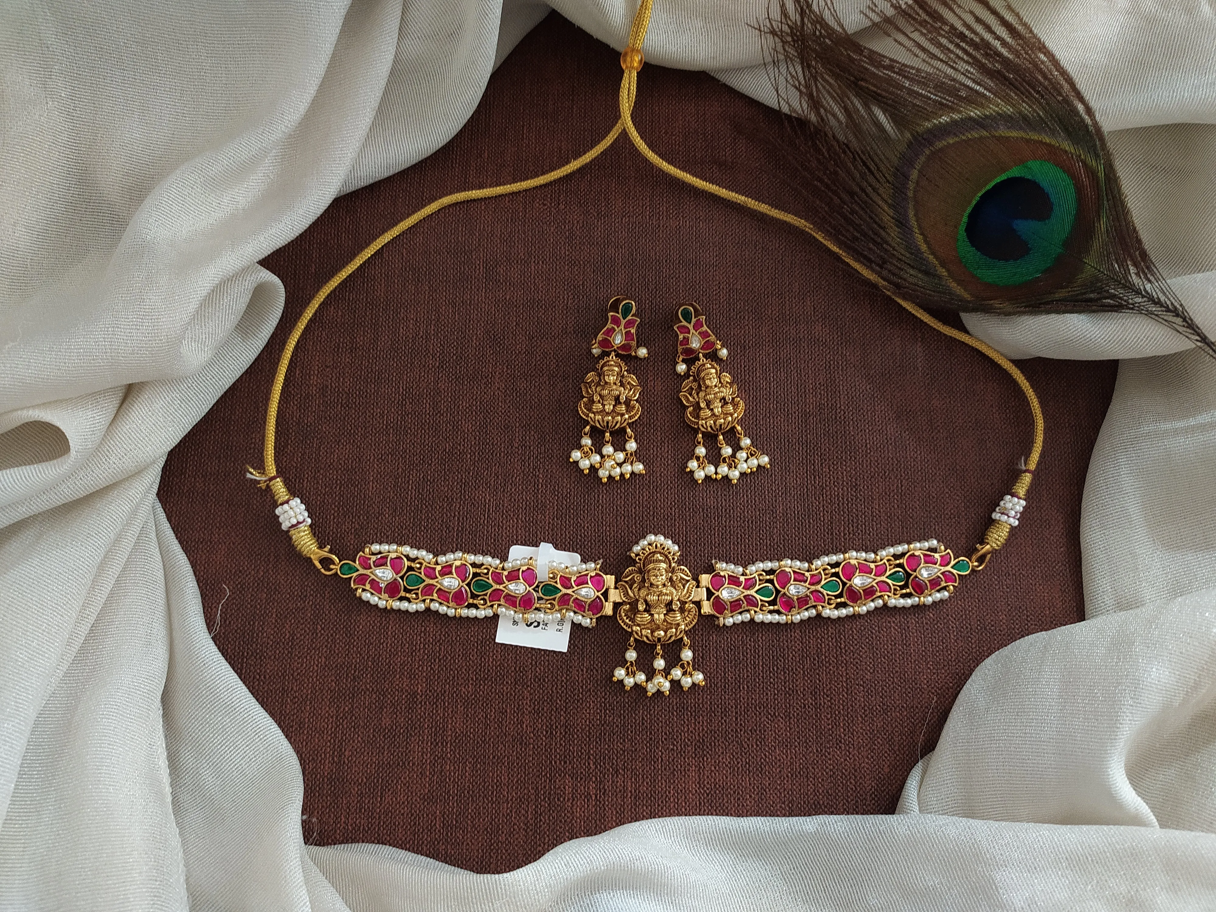 Jadau Kundan Choker Set with Lord Lakshmi & Nakshi Work