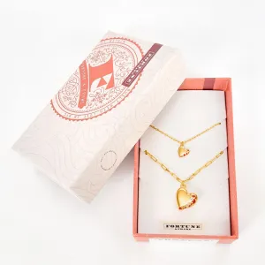 Jeweled Heart Locket and Pendant Gift Set - Gold