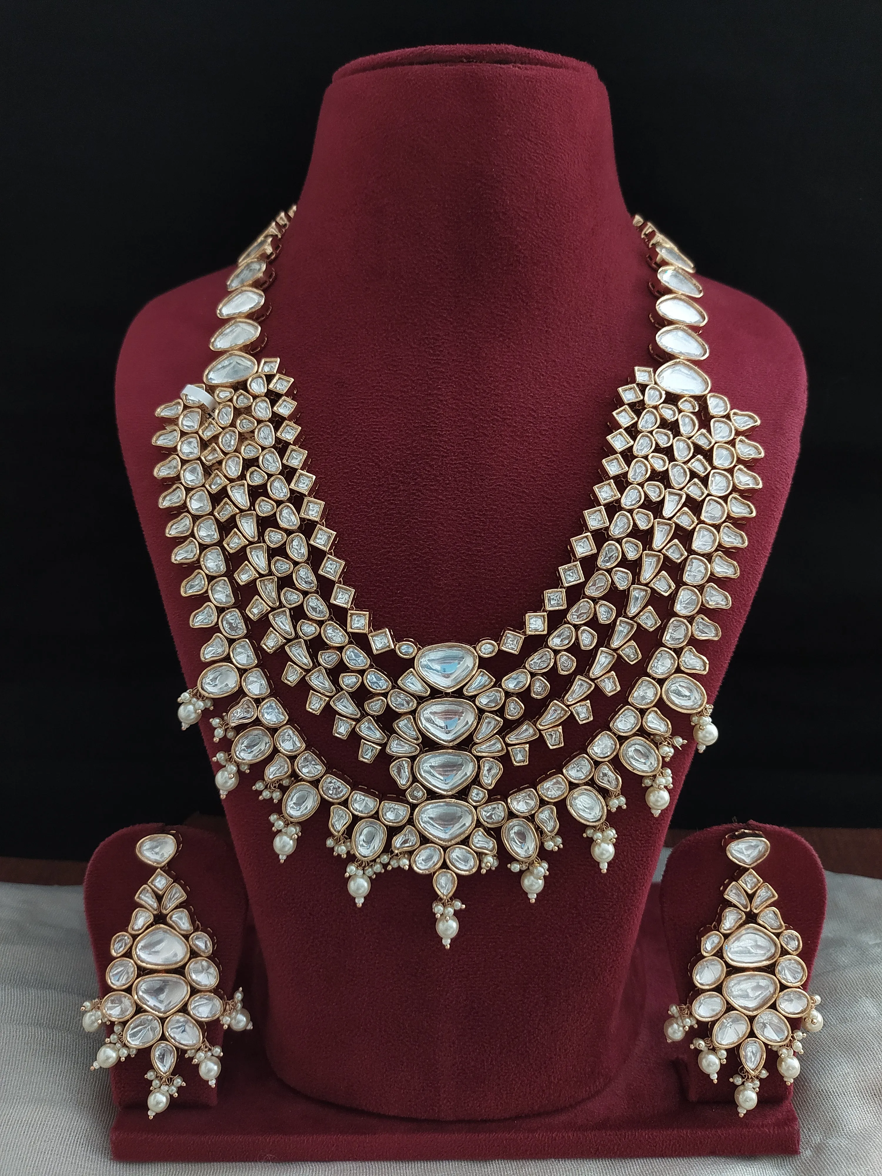 Kundan Layered Long Haram Set with Pearl Drops