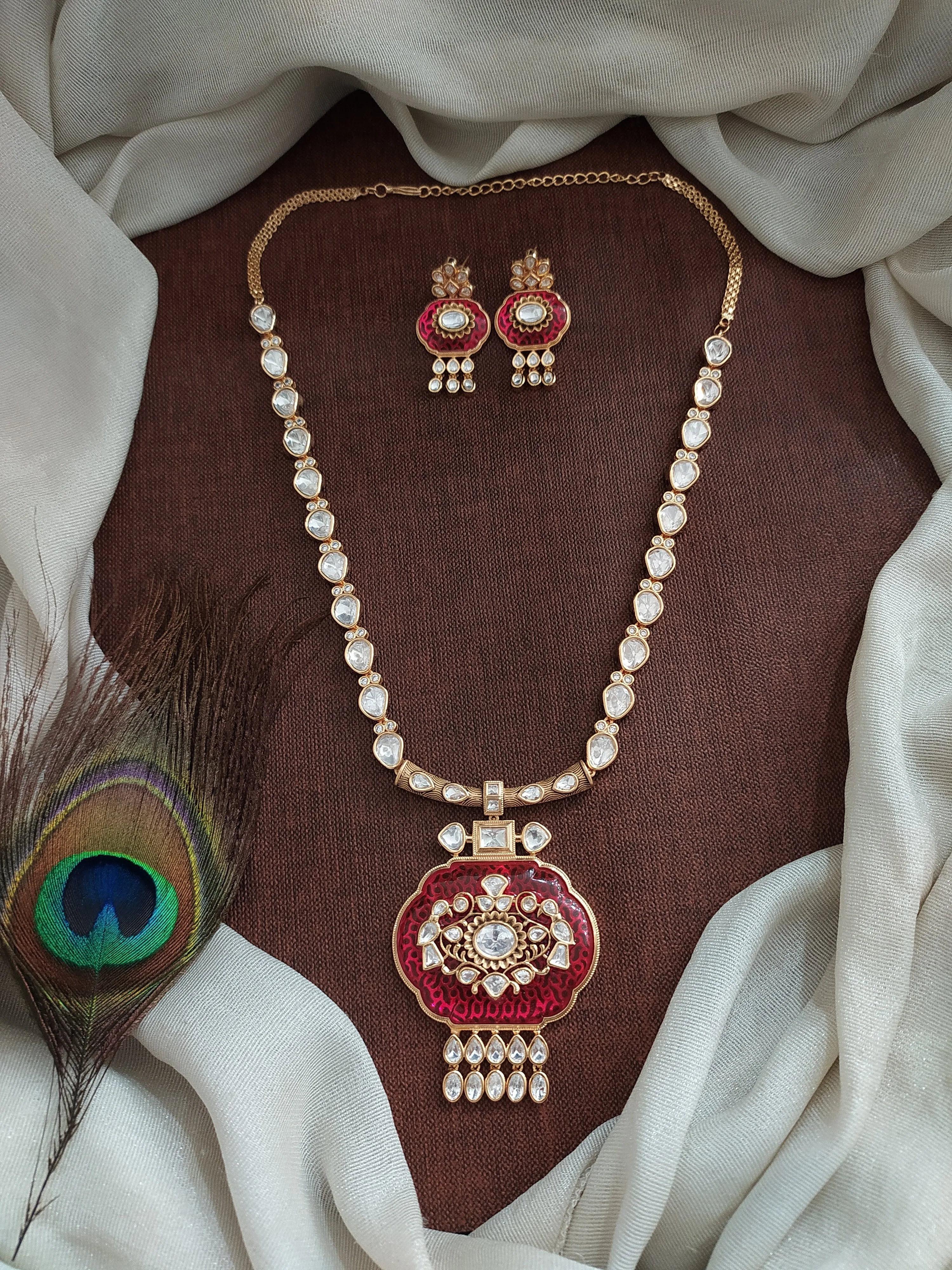 Kundan Necklace Set with Oval Quartz Pendant