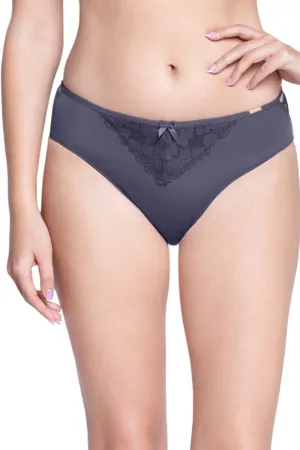 Lace Low Rise Seamed Brazillian Panty - Graystone