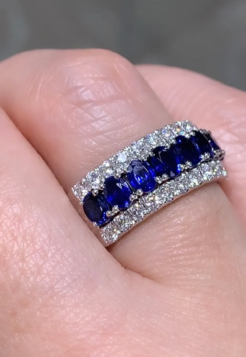 Ladies Diamond and Blue Sapphire Ring