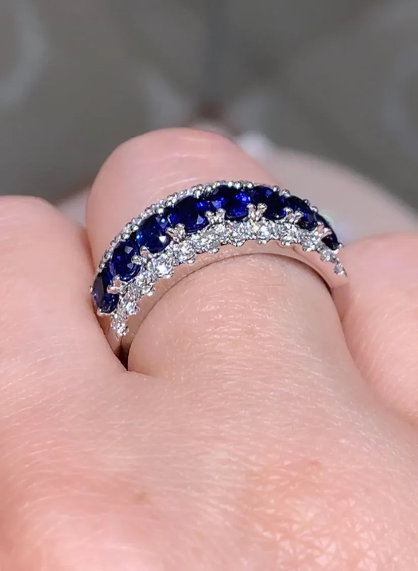 Ladies Diamond and Blue Sapphire Ring