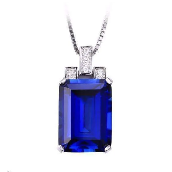 Legacy 9CT Emerald Cut Simulated Russian Sapphire IOBI Precious Gems Pendant