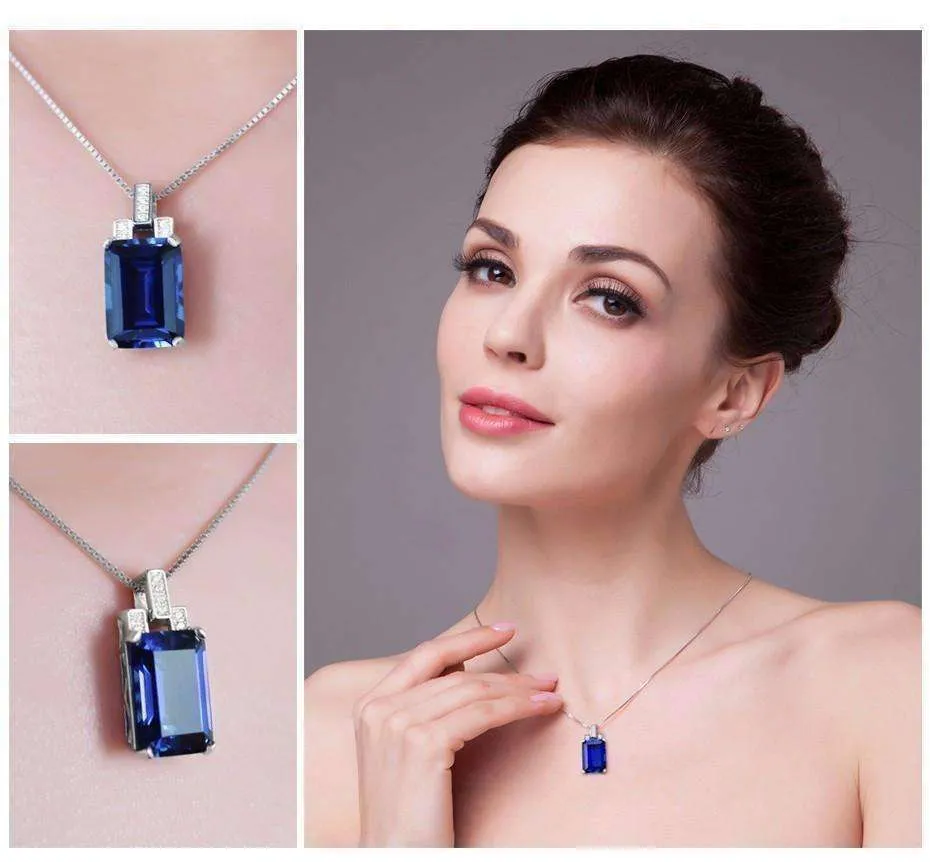 Legacy 9CT Emerald Cut Simulated Russian Sapphire IOBI Precious Gems Pendant