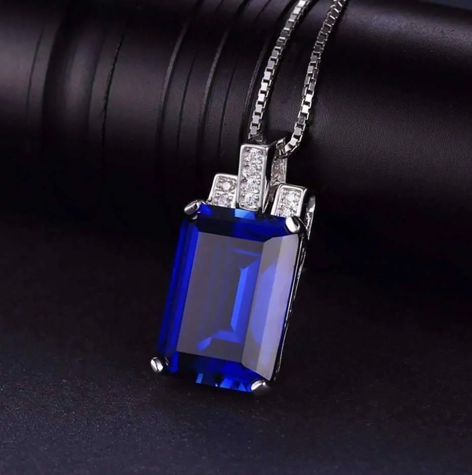 Legacy 9CT Emerald Cut Simulated Russian Sapphire IOBI Precious Gems Pendant