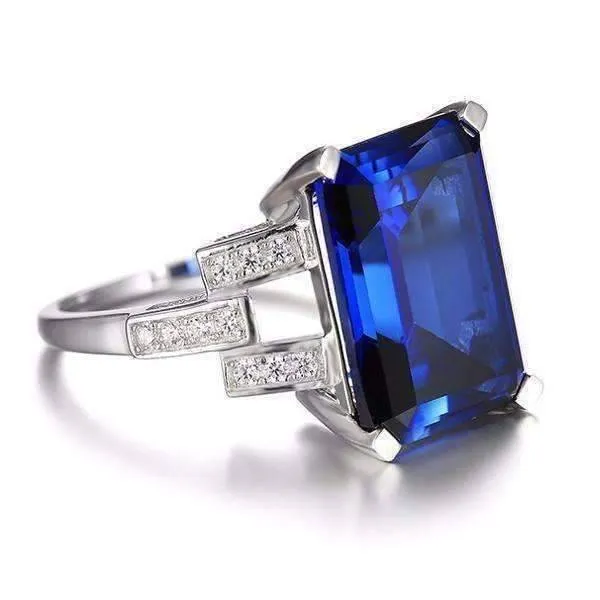 Legacy 9CT Emerald Cut Simulated Russian Sapphire IOBI Precious Gems Ring