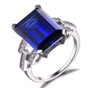 Legacy 9CT Emerald Cut Simulated Russian Sapphire IOBI Precious Gems Ring