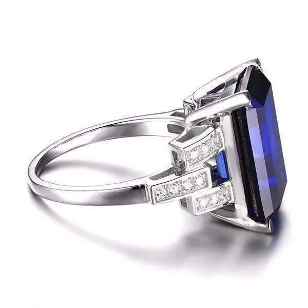 Legacy 9CT Emerald Cut Simulated Russian Sapphire IOBI Precious Gems Ring