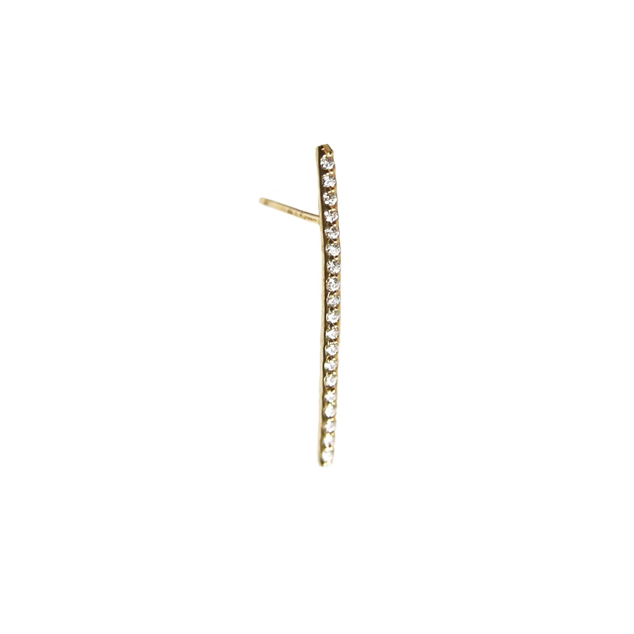 Long Crystal Bar Stud Single| 14K Gold