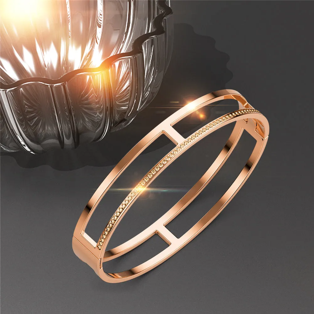 Lucky Dimension Cuff Stainless Steel Bangle in Rose Gold