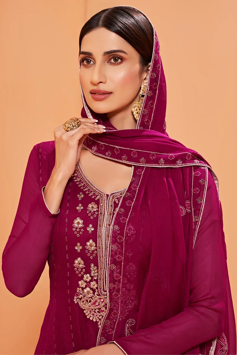 Magenta Designer Pakistani Style Sequins Sharara Suit