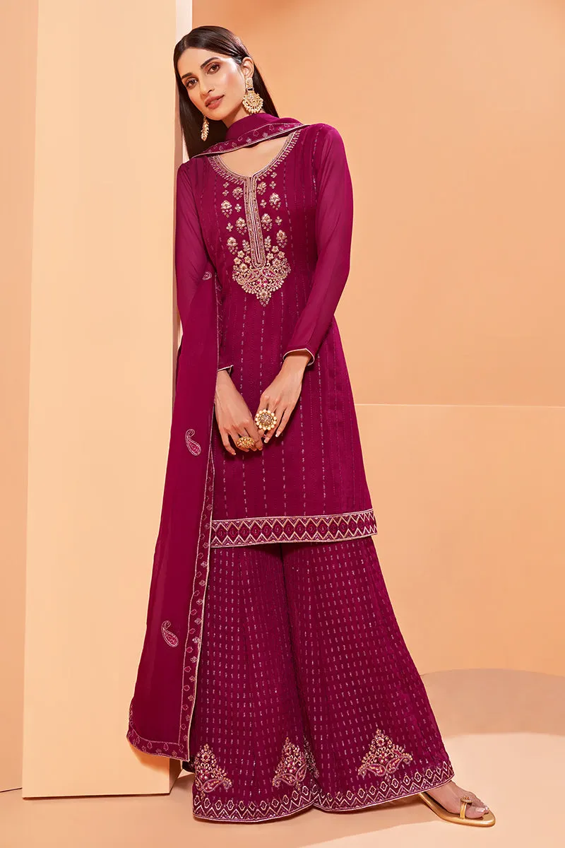 Magenta Designer Pakistani Style Sequins Sharara Suit