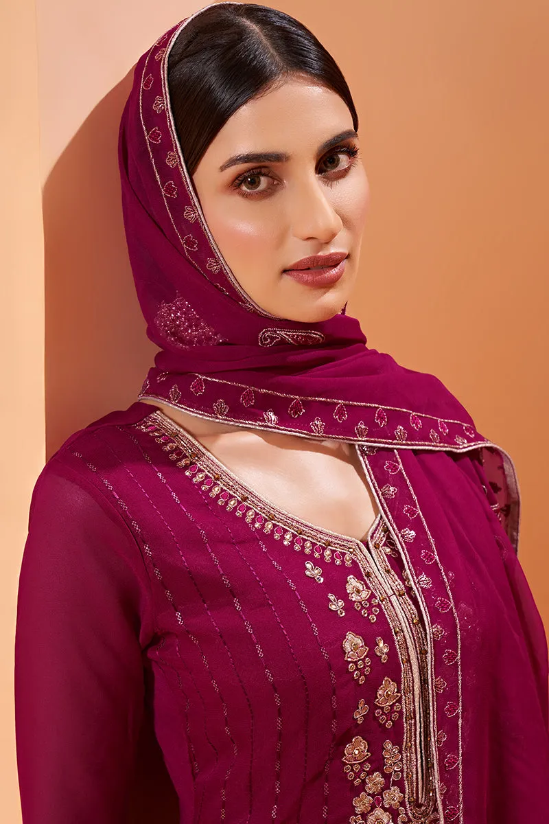 Magenta Designer Pakistani Style Sequins Sharara Suit