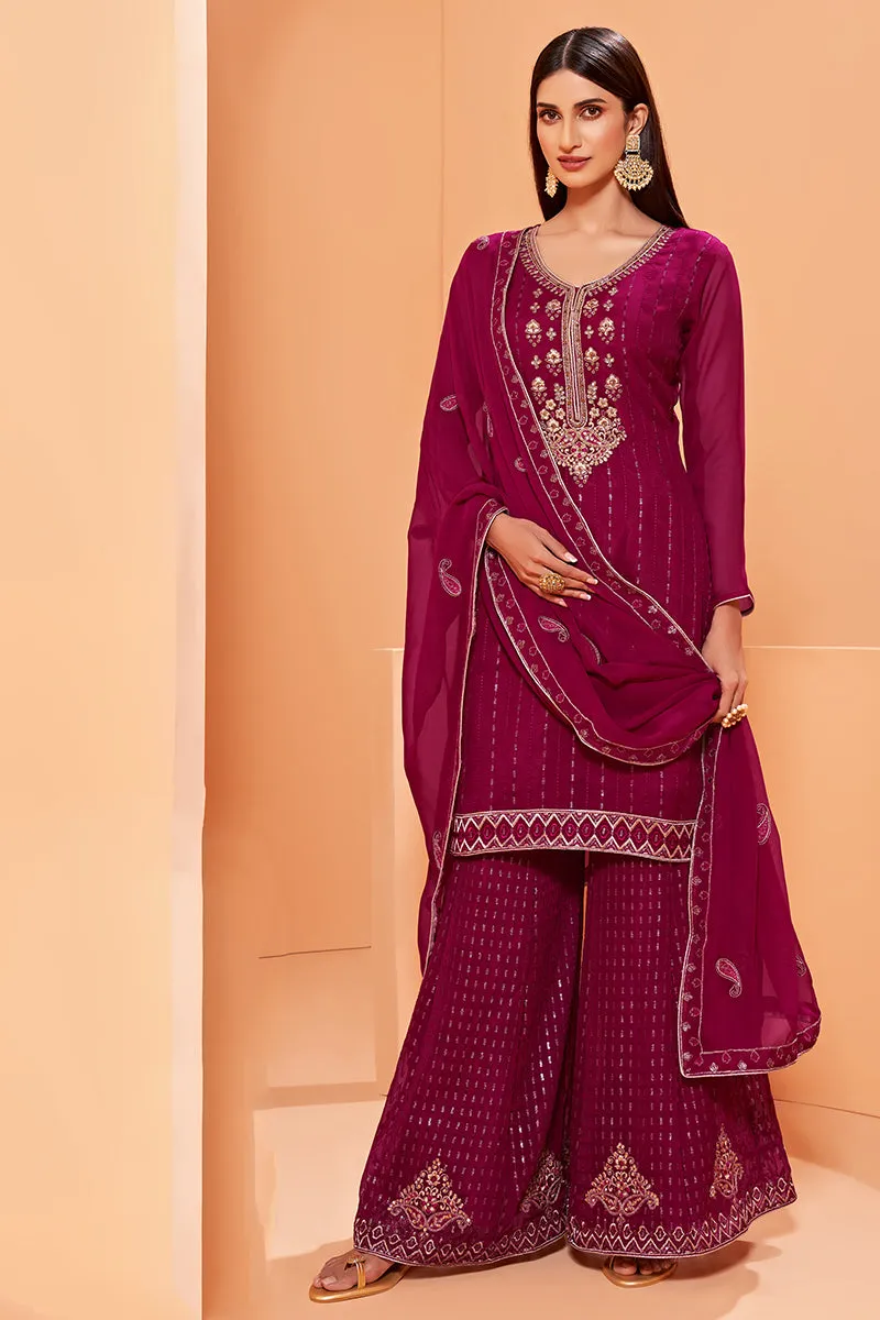 Magenta Designer Pakistani Style Sequins Sharara Suit