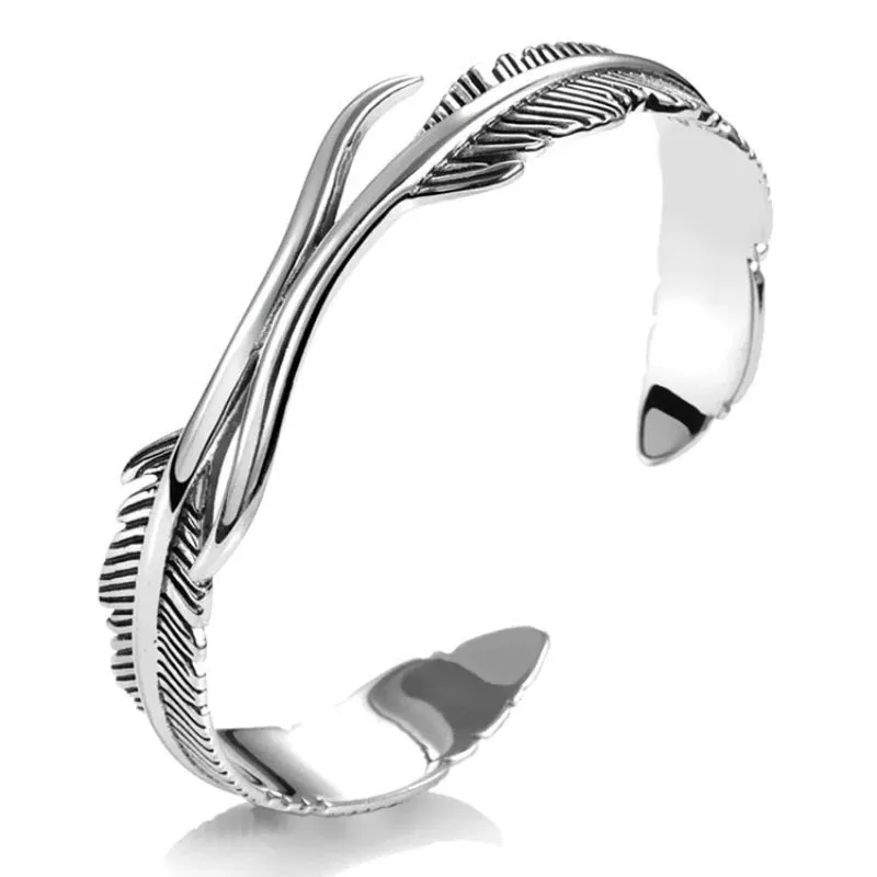 Men Women's Stainless Steel Bracelet Bangle Cuff Silver Tone Angel Wing Feather