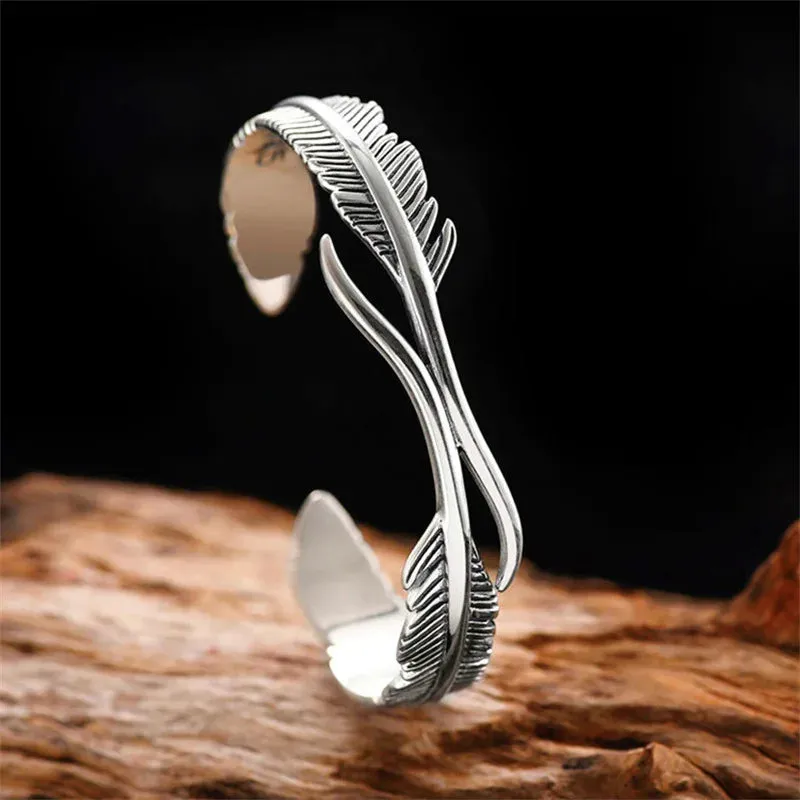 Men Women's Stainless Steel Bracelet Bangle Cuff Silver Tone Angel Wing Feather