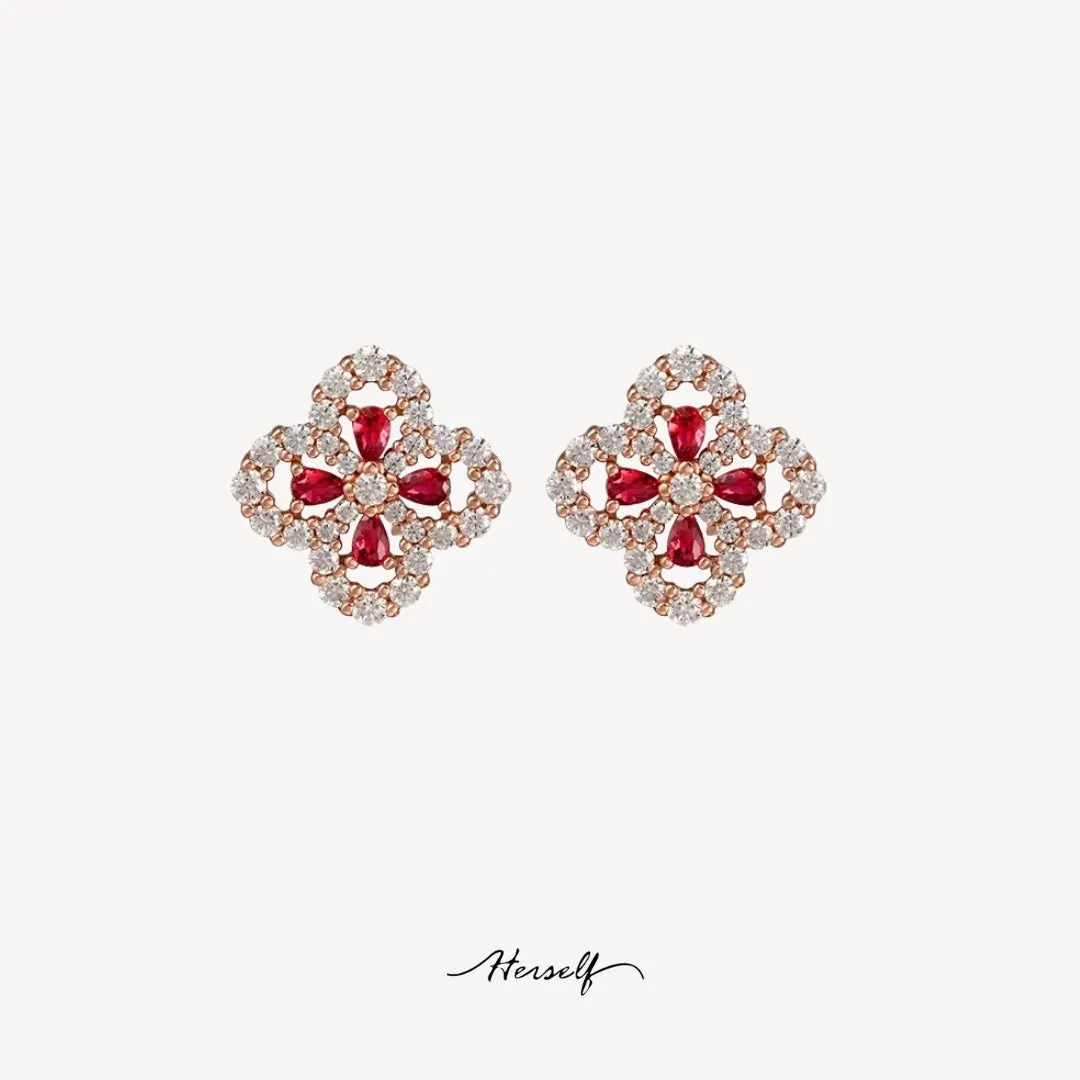 Meryl Lucky Four-Leaf Ruby Earrings