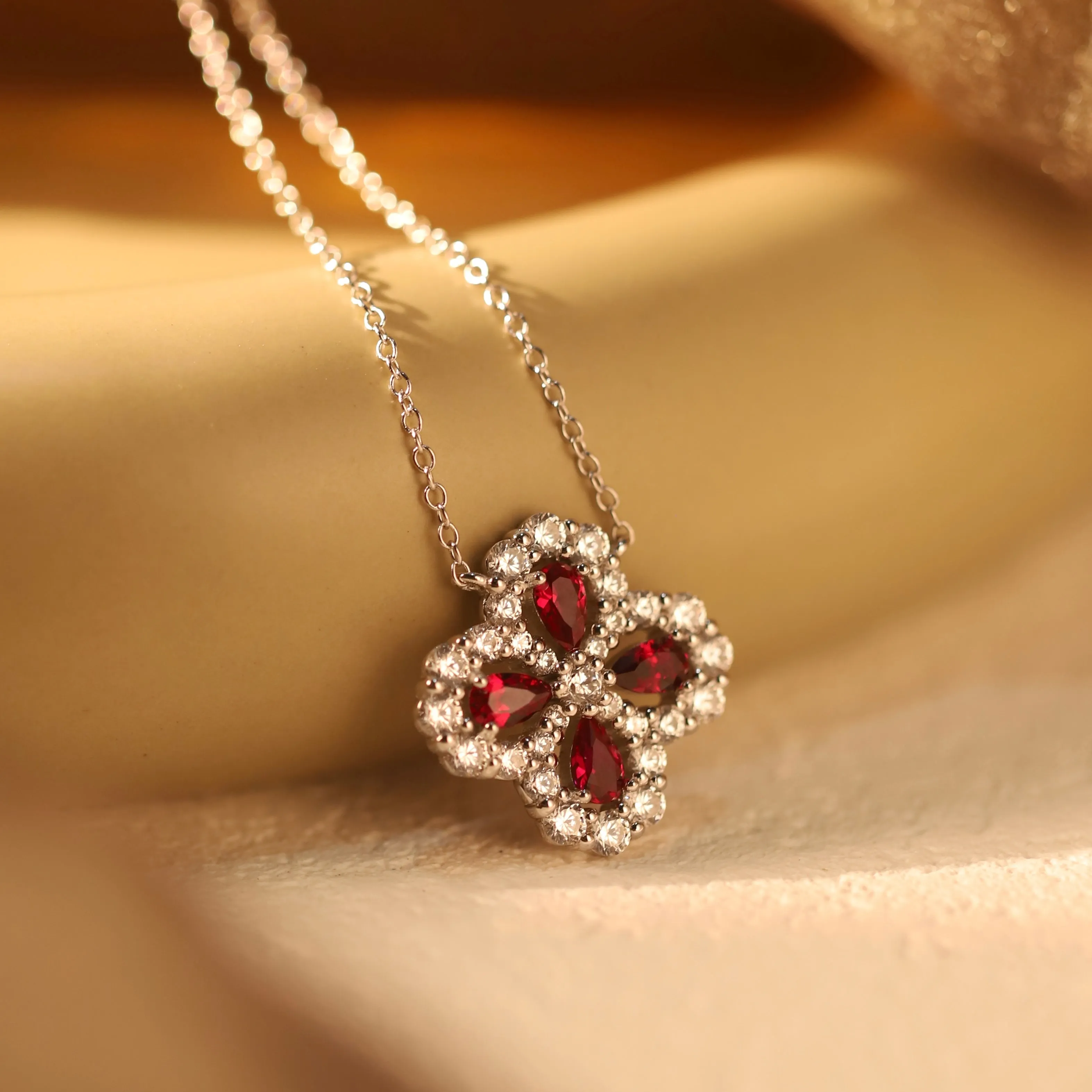 Meryl Lucky Four-Leaf Ruby Necklace