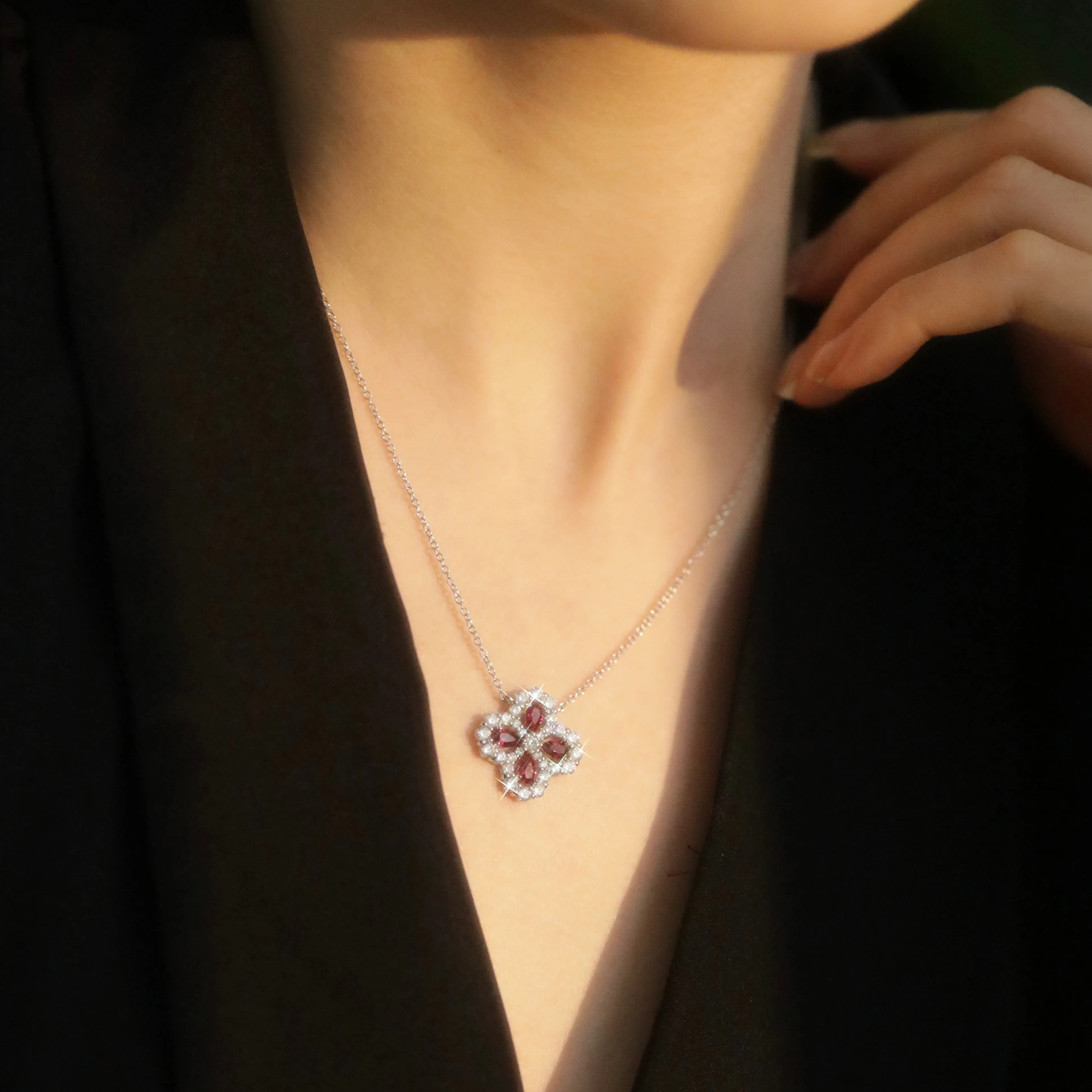 Meryl Lucky Four-Leaf Ruby Necklace