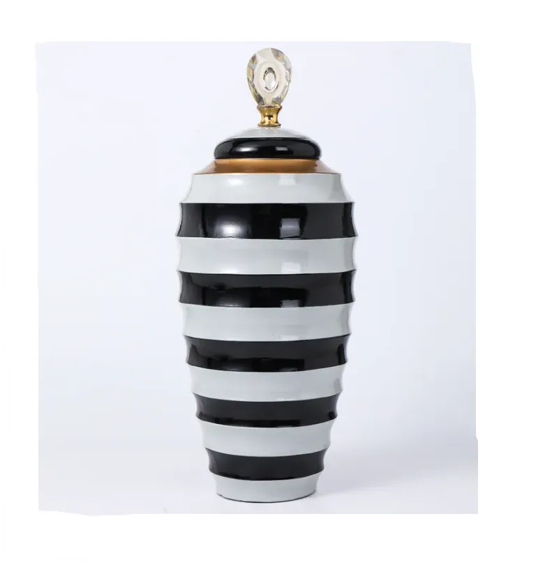 MonoLuxe Large Lidded Vase Stripe