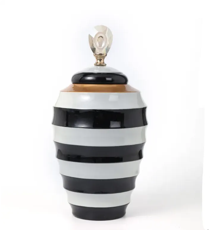 MonoLuxe Small Lidded Vase, Stripe