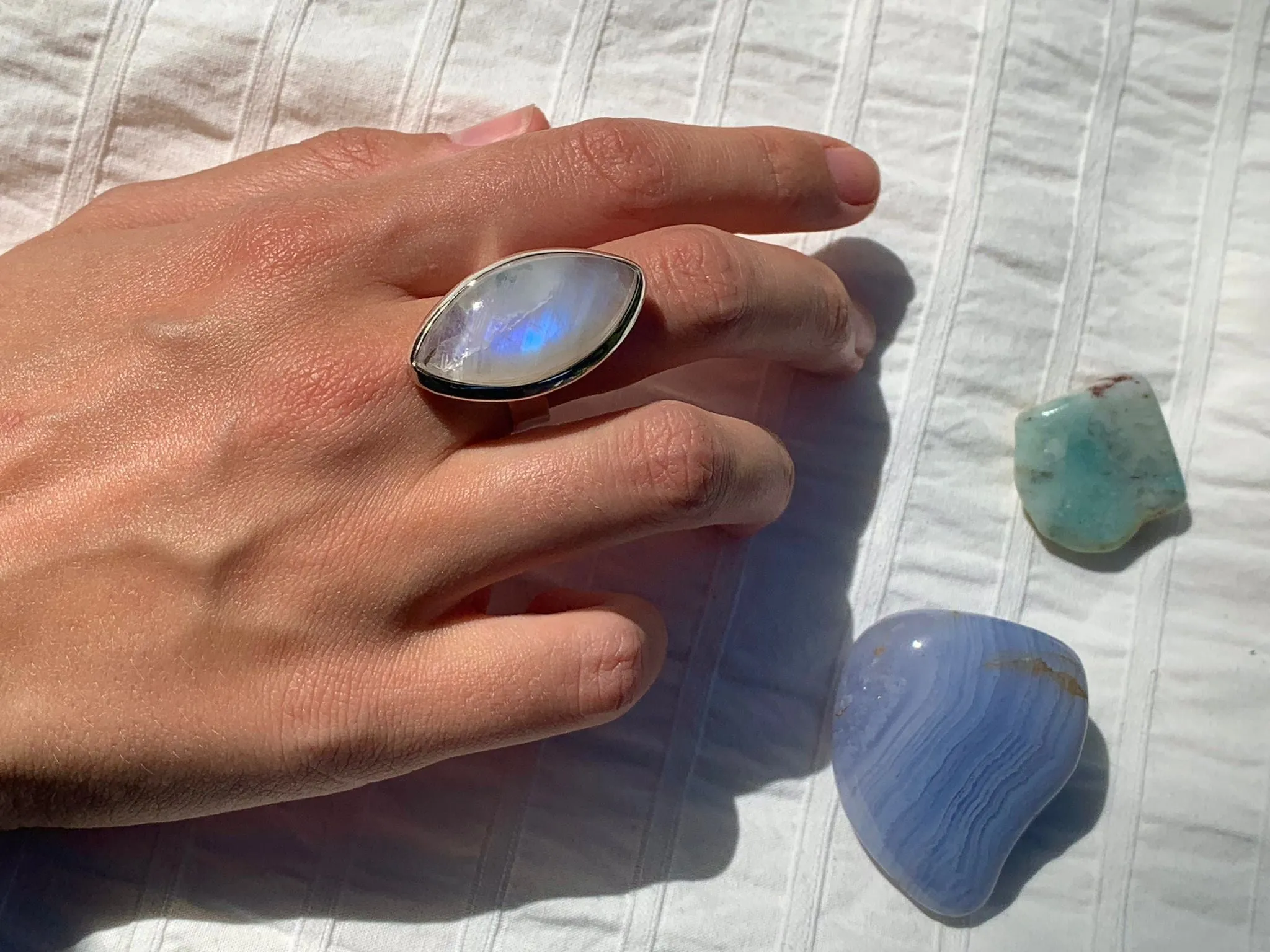 Moonstone Adjustable Ring - Chunky Marquise