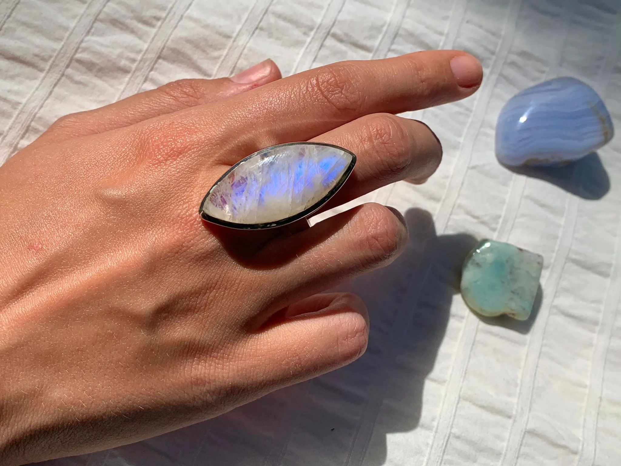 Moonstone Adjustable Ring - Long Marquise