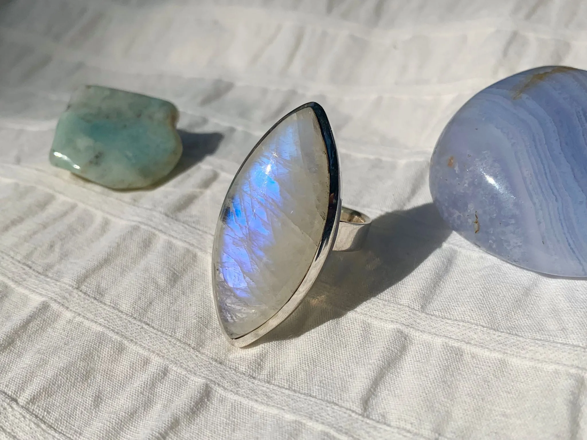 Moonstone Adjustable Ring - Long Marquise