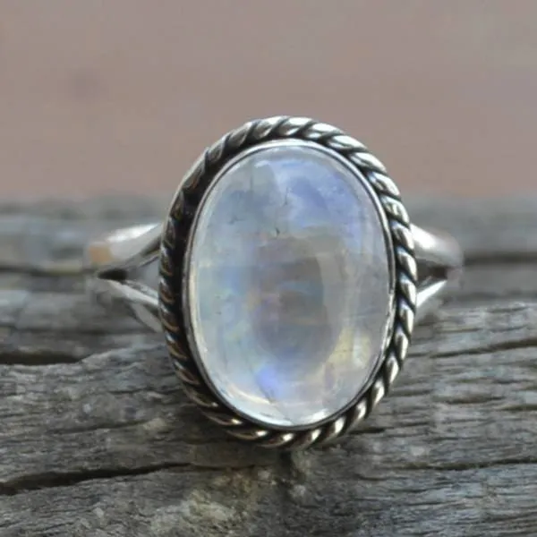 Natural Rainbow Moonstone Gemstone 925 Sterling Silver Ring, Blue Fire Moonstone Ring, Moonstone Jewelry, Nickel Free